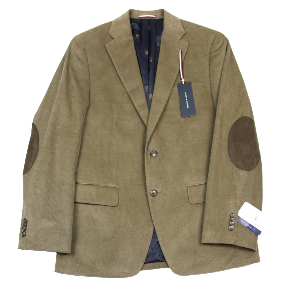 Tommy Hilfiger Sport Coat Mens 38 R Taupe Corduroy Elbow Patch Blazer Jacket